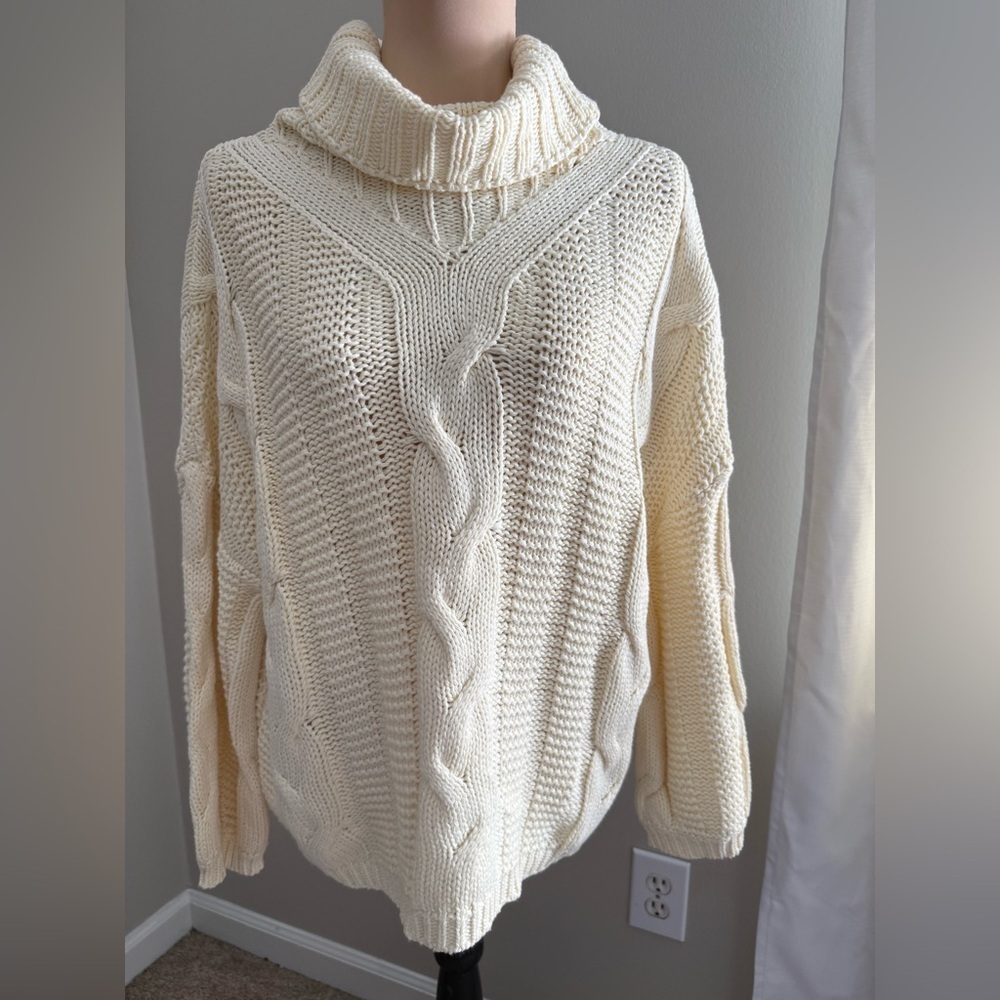 Classic Cream Cable Turtleneck Sweater - Women